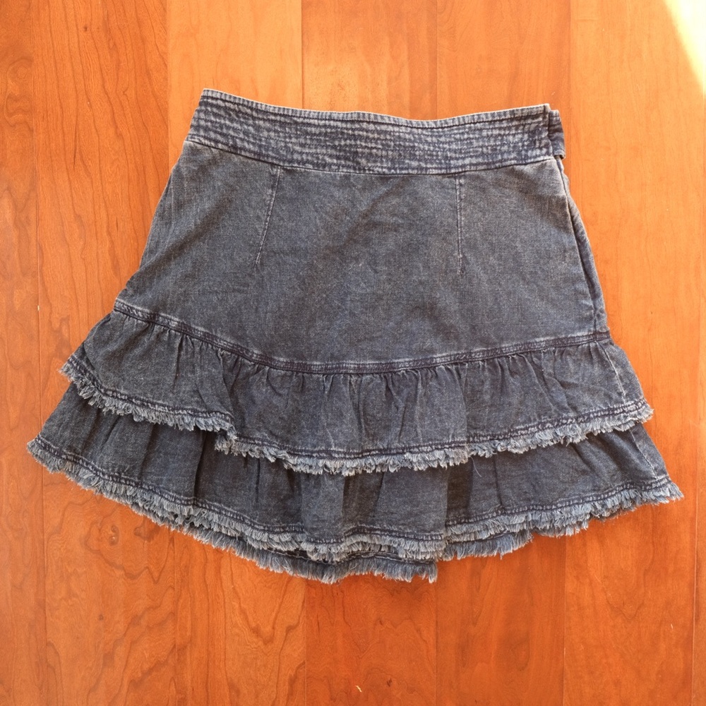Pilcro Flirty Tiered Denim Mini Skirt, Size Medium